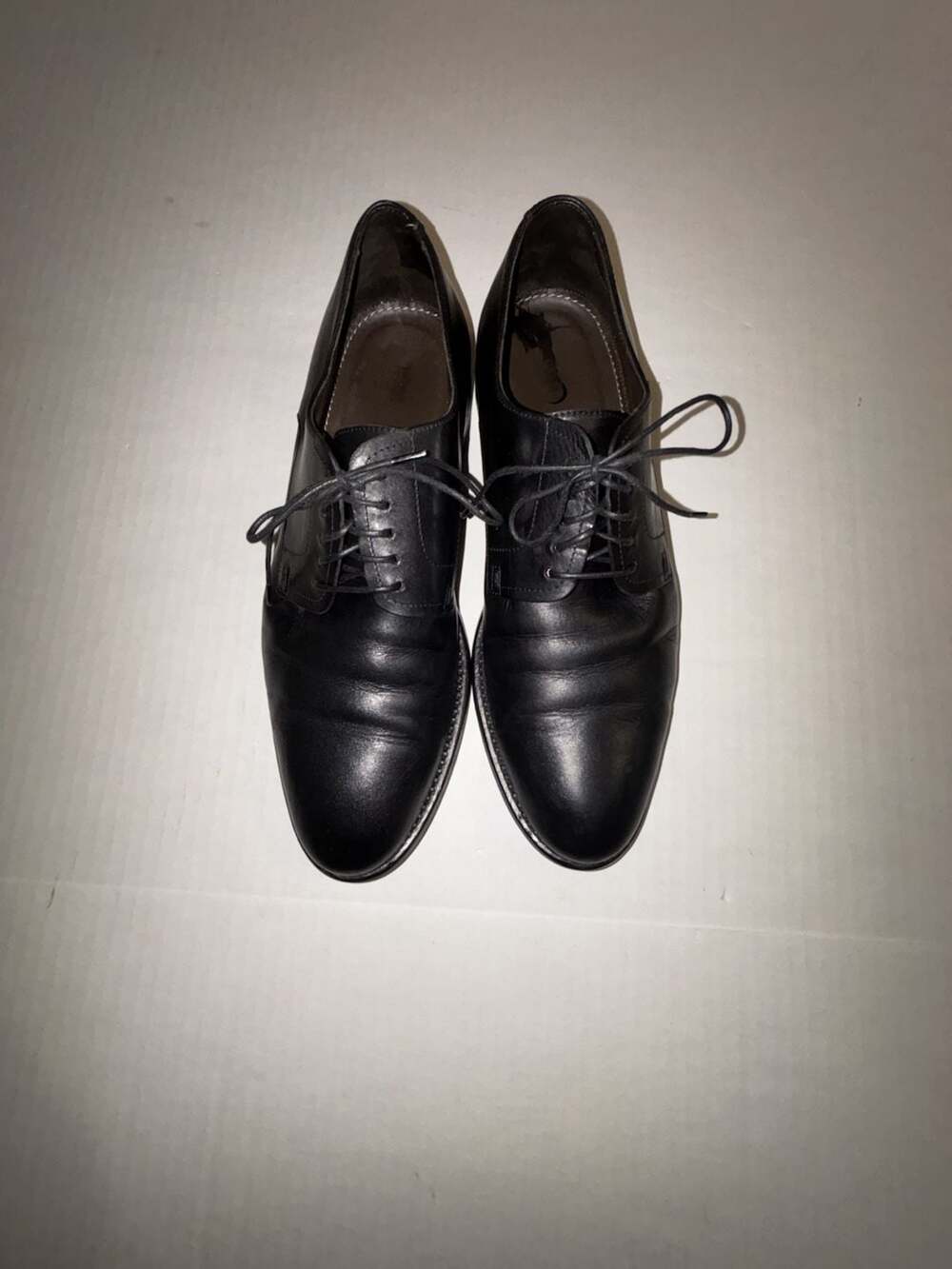 BOSS Hugo Boss Black Leather Plain Toe Derby Dress Shoes Made in Italy